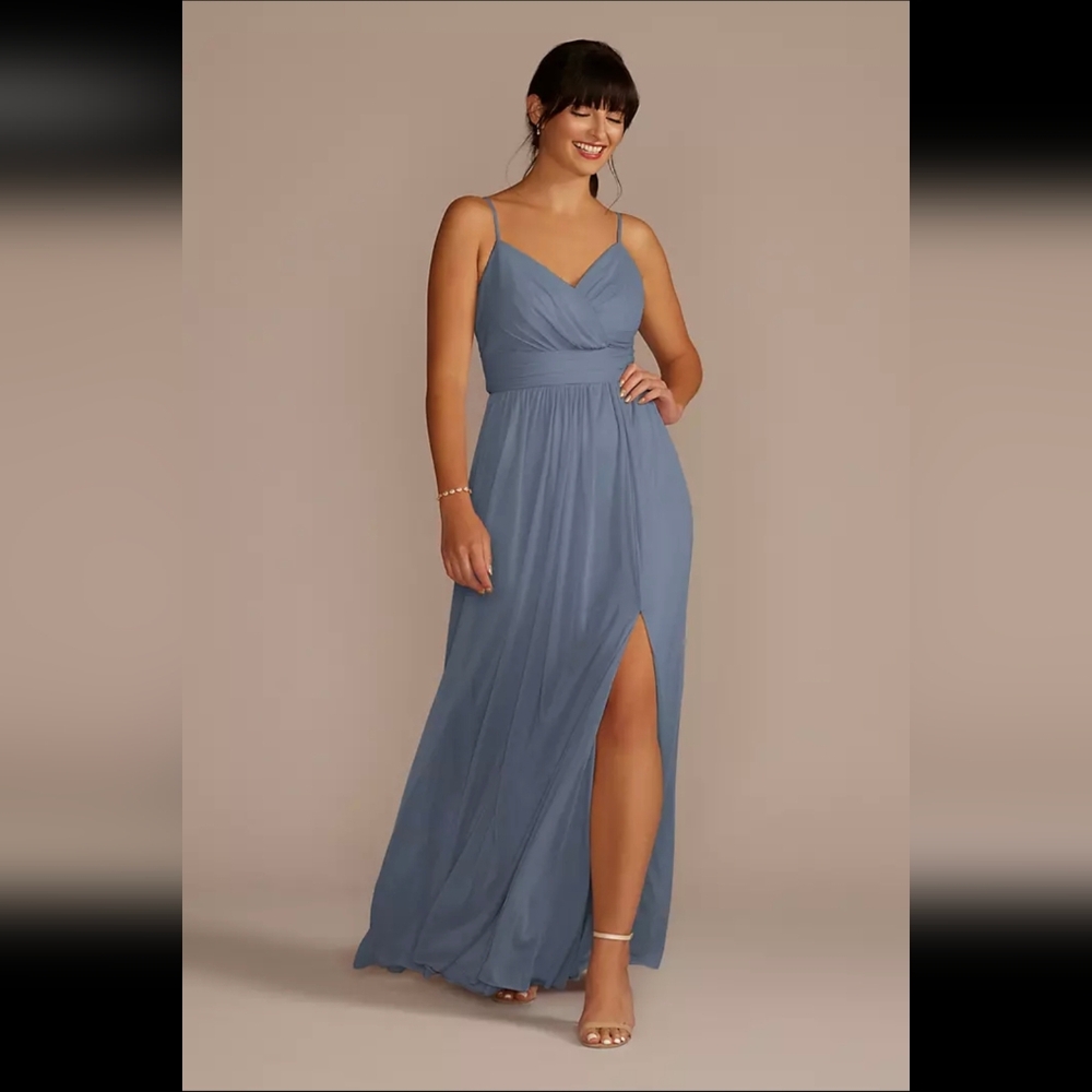 Spaghetti Strap Ruched Waist Mesh Dress